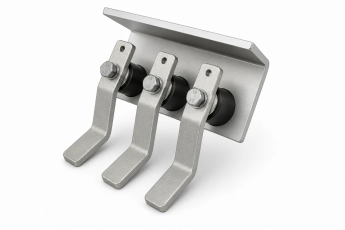 MORSETTIERA FLESSIBILE COMPLETA PIASTRA INOX ANTIVIBRANTE 30x30 ANTIVIBRANTE 40x30 CUCCHIAINO IN OTTONE STAGNATO CUCCHIAINO IN RAME STAGNATO morsettiera per galvanica galvanico impianto automatico rotobarile rotor barra galvanica cromatura stagnato