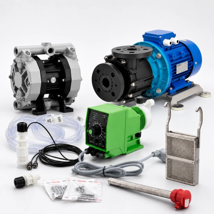 pompe industriali per impianti di processo galvanici e depurazione pompe a membrana orizzontali verticali autoaddescanti trascinamento magnetico meccanico dosastrici ATEX PP PVDF INOX GHISA